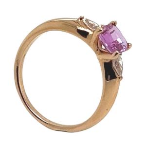 18k Rose Gold Ring With Pink Sapphire And Two Diamonds Totaling 1.07 Carats