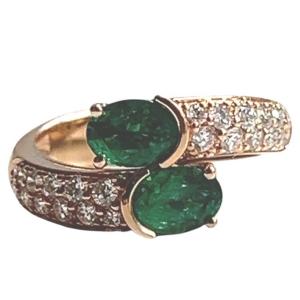 0.870 Carat Emerald And Diamond Duo Ring In 18k Rose Gold