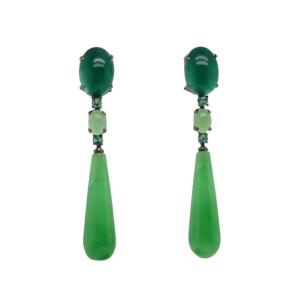 Green Agate And Jade Earrings Set With 32 Carat Emeralds
