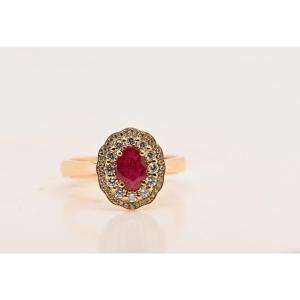 18k Yellow Gold Ring With Certified Intense Red Ruby And Diamonds Of 0.80 Carat