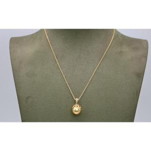Collier En Or Jaune 18 Carats Avec Perle Des Mers Du Sud Couleur Champagne Et Diamants