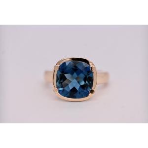 Bague En Or Rose 18K Avec Topaze Bleu London