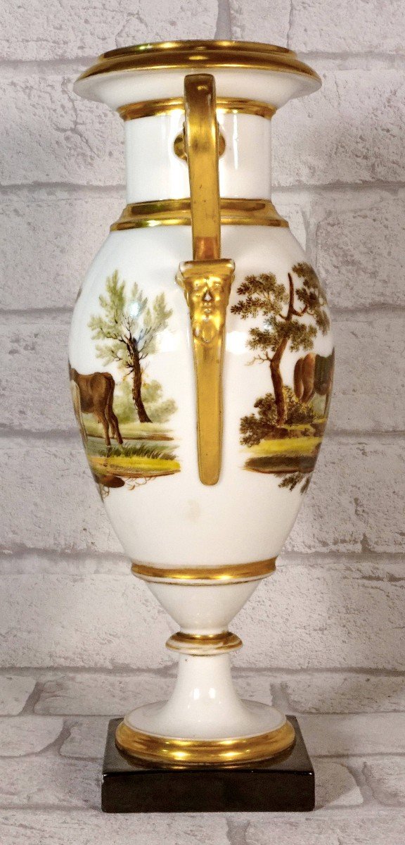 Ovoid Vase With Rare Hunting Decor In Paris Porcelain - Empire Period-photo-4