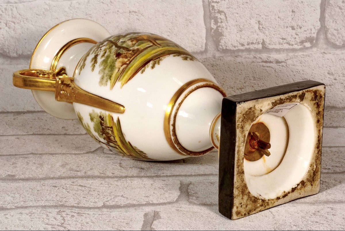 Ovoid Vase With Rare Hunting Decor In Paris Porcelain - Empire Period-photo-6