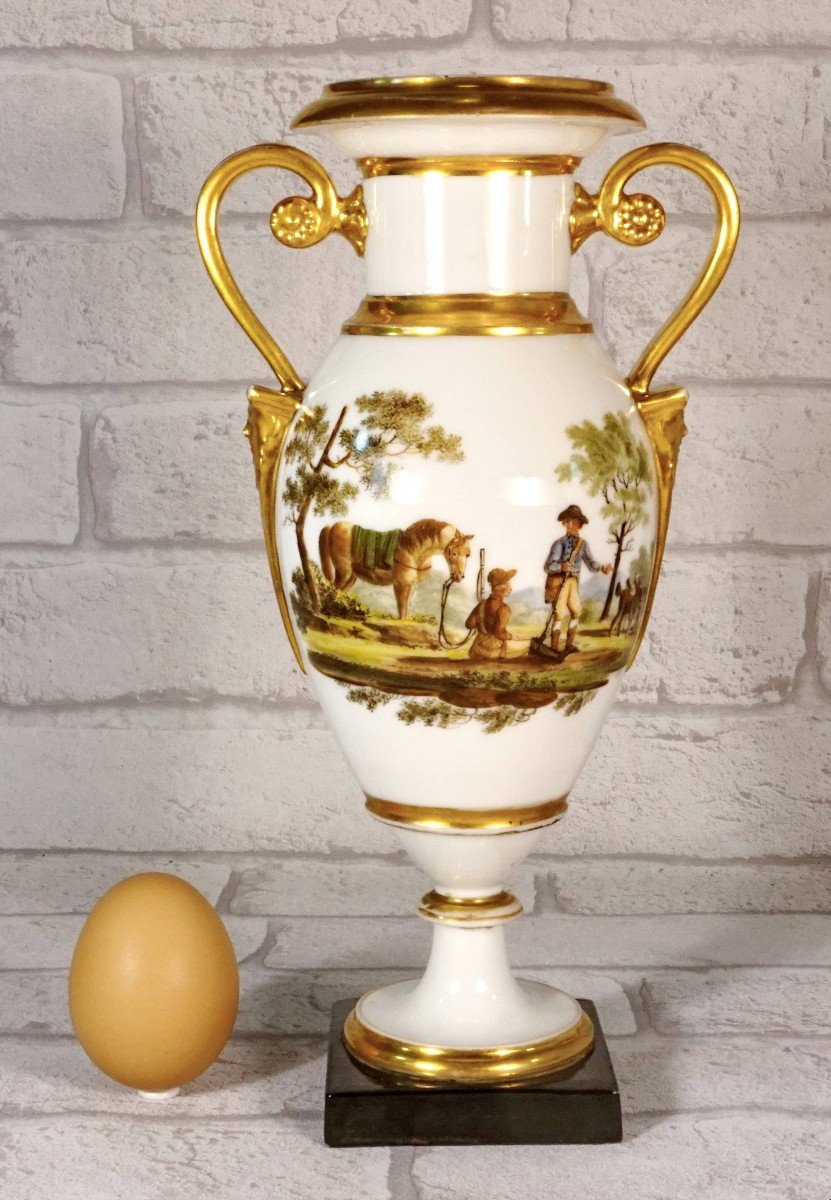 Ovoid Vase With Rare Hunting Decor In Paris Porcelain - Empire Period-photo-7