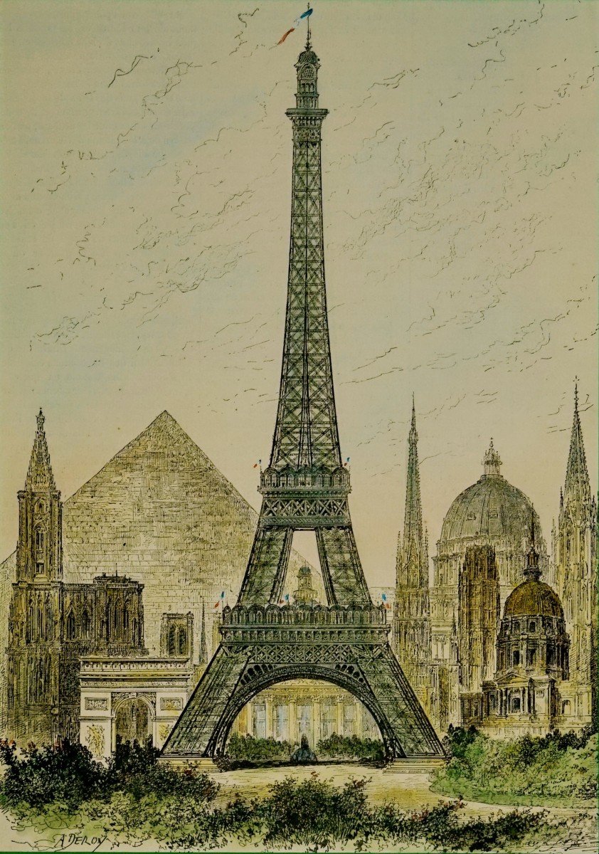 La Tour Eiffel - Comparee Aux Principaux Monuments Du Monde (lithographie / Gravure) - Ep. Fin XIXe-photo-3