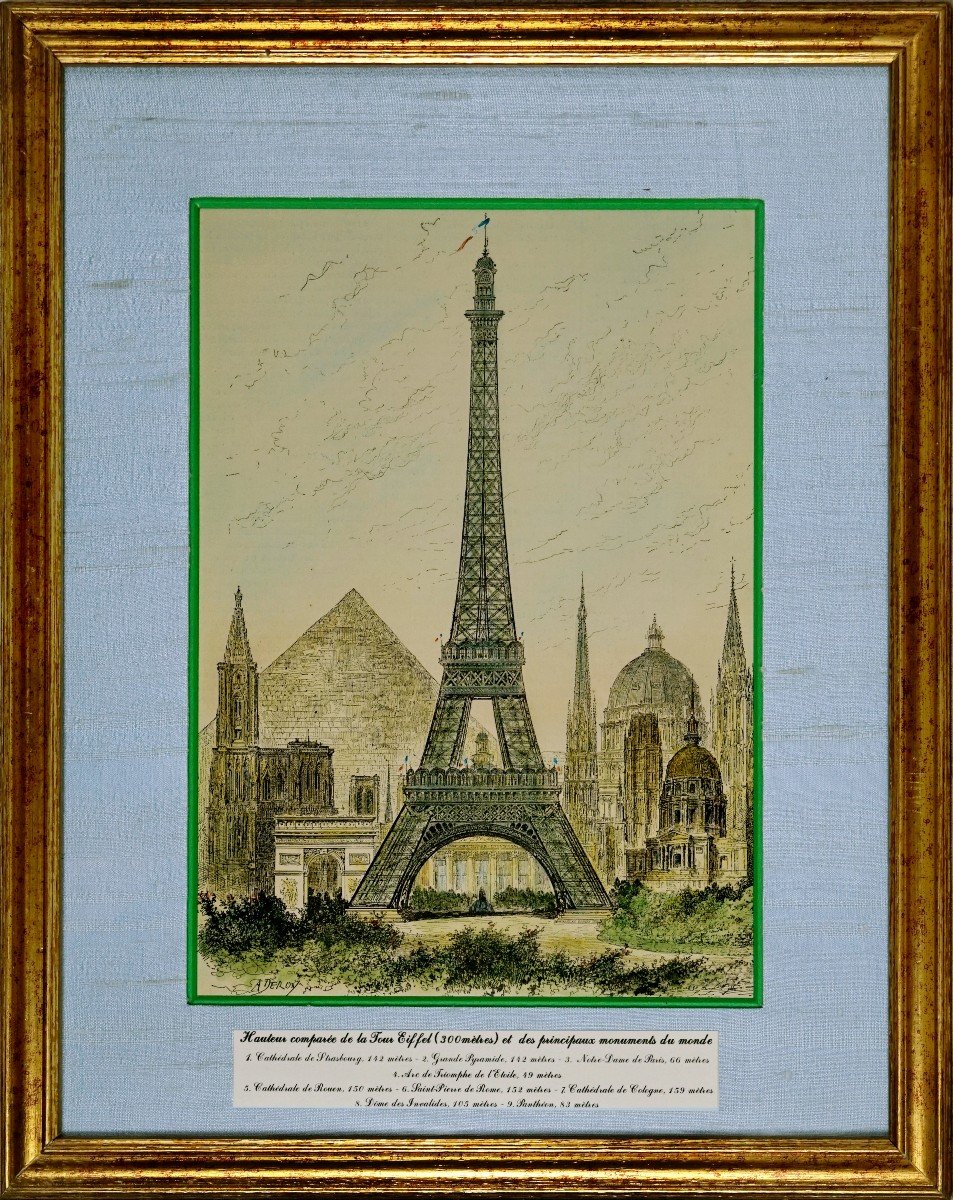 La Tour Eiffel - Comparee Aux Principaux Monuments Du Monde (lithographie / Gravure) - Ep. Fin XIXe