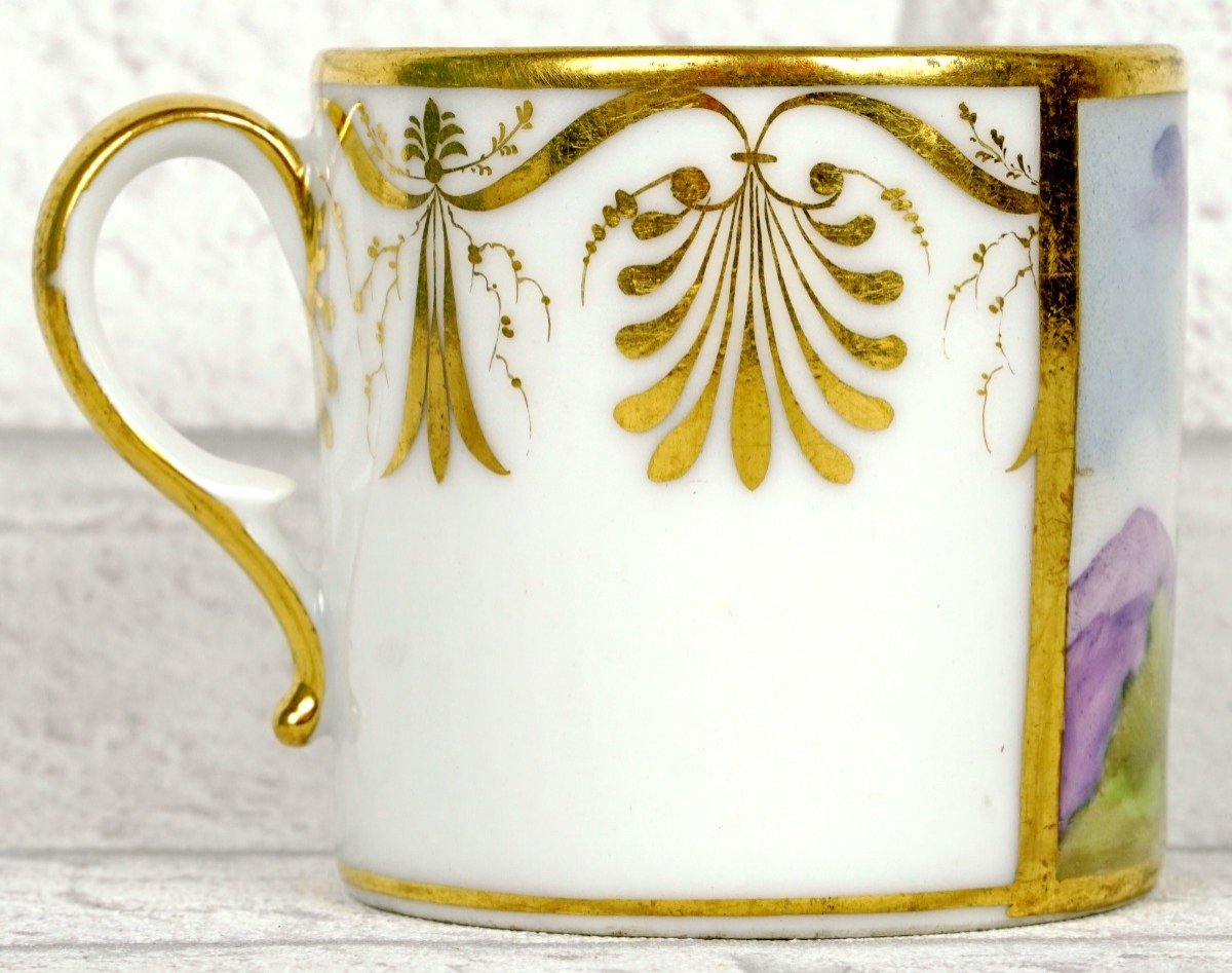 Cup And Saucer In Paris Porcelain - Manufacture De Locre - Ep. Early 19th Century-photo-1