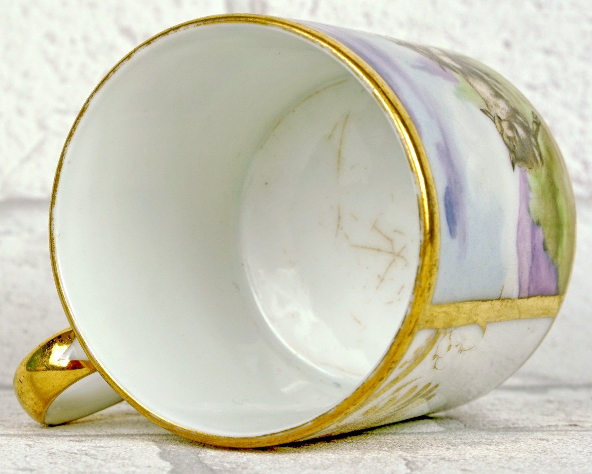 Cup And Saucer In Paris Porcelain - Manufacture De Locre - Ep. Early 19th Century-photo-2