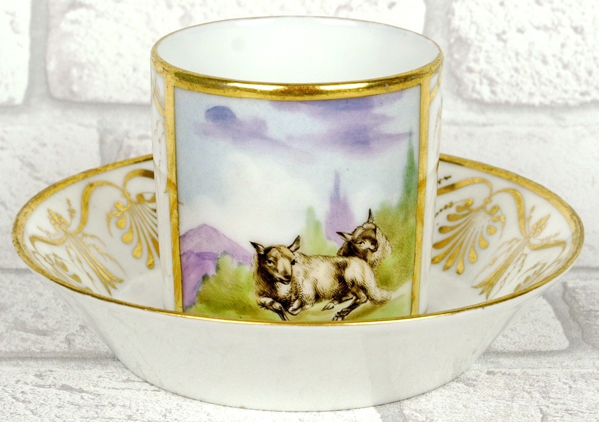 Cup And Saucer In Paris Porcelain - Manufacture De Locre - Ep. Early 19th Century-photo-5