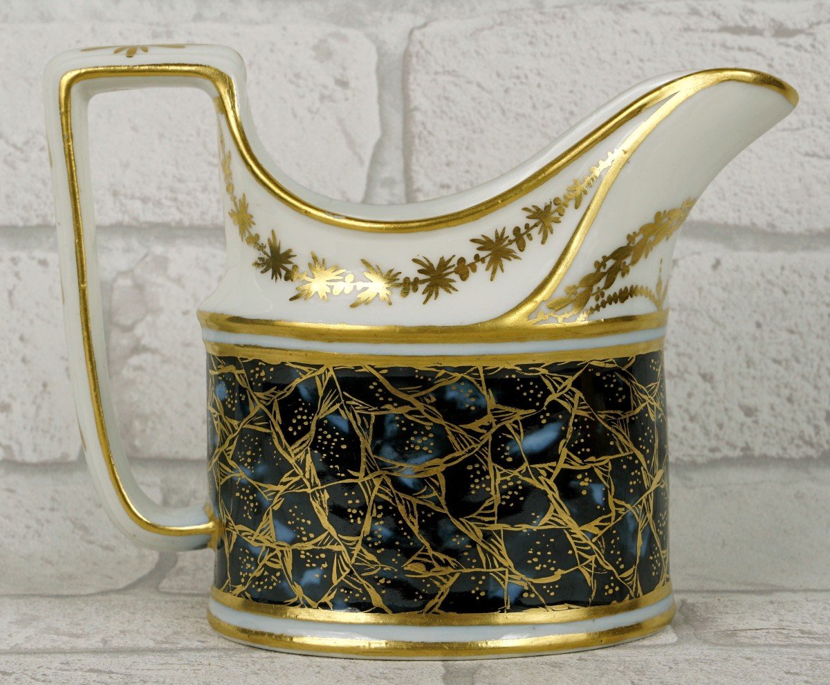 Rare Paris Porcelain Milk Pot - Manufacture A La Reine Fond -lapis Lazuli - Ep. 18th Century-photo-3