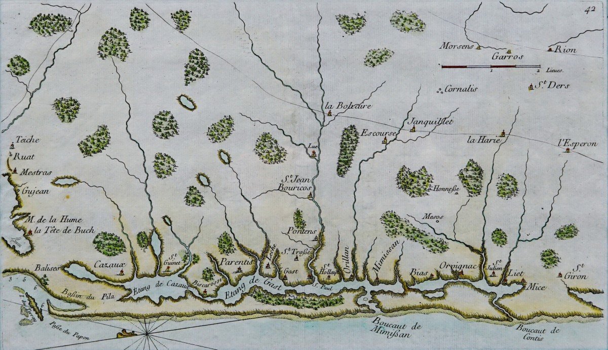 Rare Engraving Marine Map Of The Arcachon Basin - No. 42 - Ep. 18th-photo-3