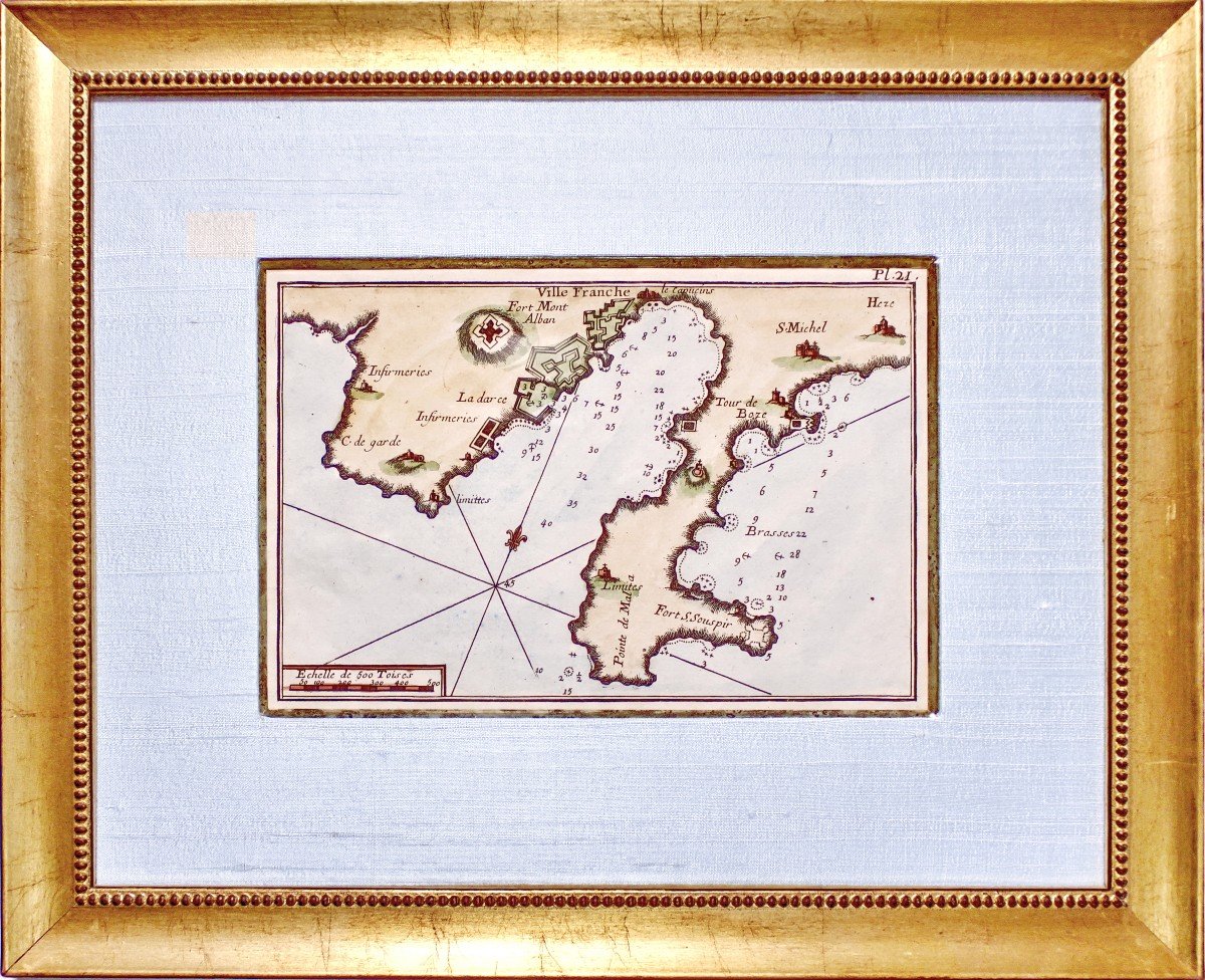 Rare Marine Map Engraving - Plan Of The Bay Of Villefranche Sur Mer - Ep.