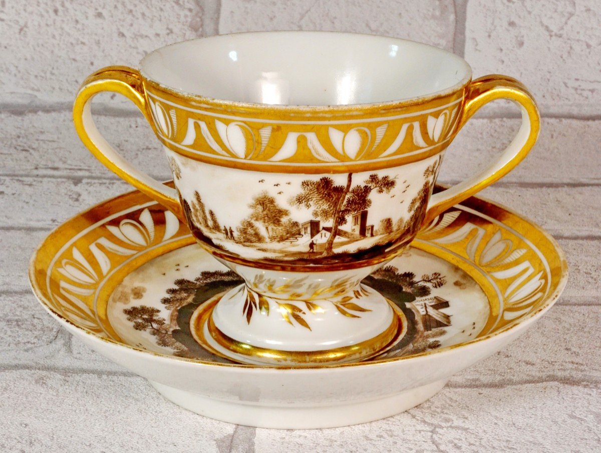 Large Chocolate Cup And Saucer In Paris Porcelain - Late 18th Century-photo-2