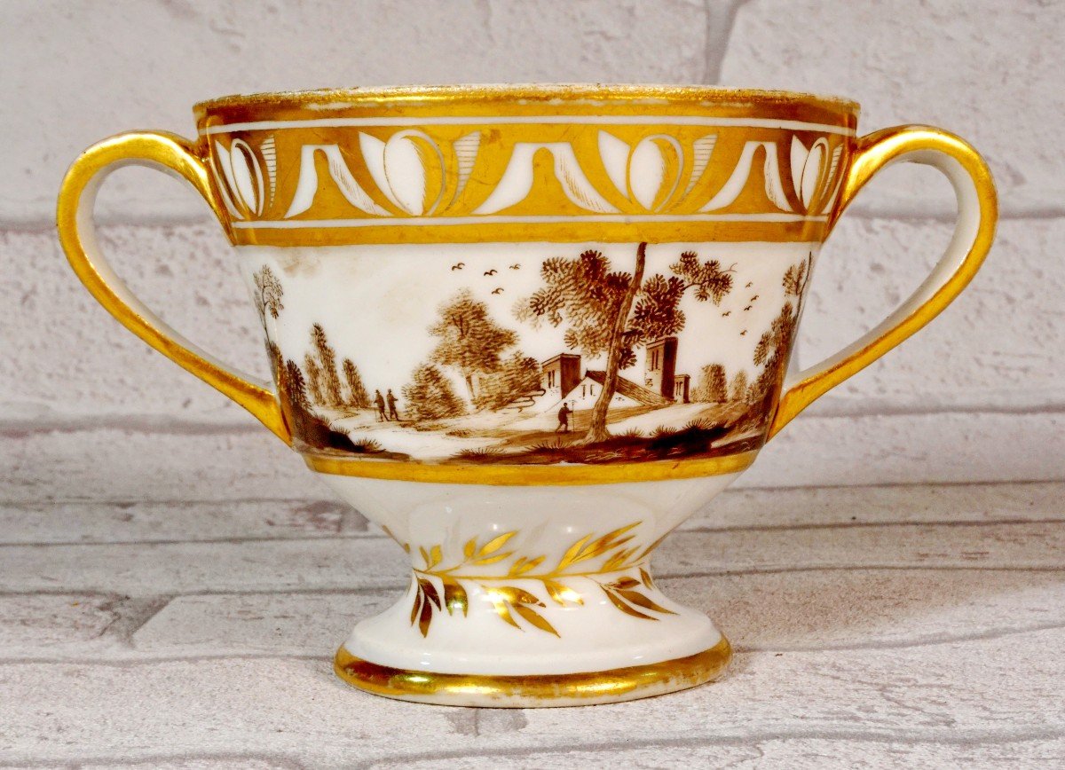 Large Chocolate Cup And Saucer In Paris Porcelain - Late 18th Century-photo-3