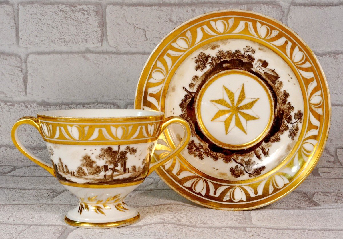 Large Chocolate Cup And Saucer In Paris Porcelain - Late 18th Century-photo-4