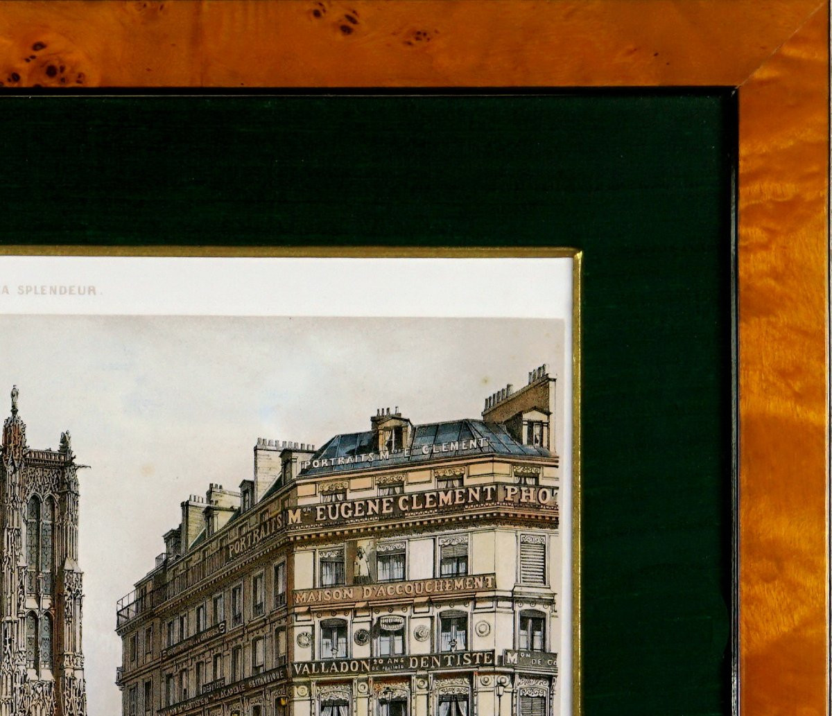 Lithographie Gravure - Paris  La Tour Saint Jacques La Boucherie Et Rue De Rivoli -  Ep. XIXe-photo-2