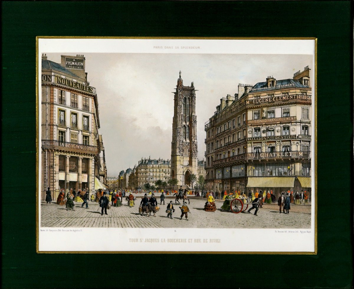 Lithographie Gravure - Paris  La Tour Saint Jacques La Boucherie Et Rue De Rivoli -  Ep. XIXe-photo-4