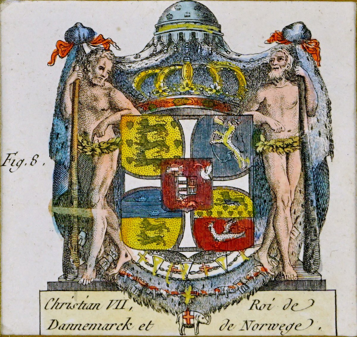 Engraving - Coat Of Arms Of Christin VII King Of Denmark And Norway - 18th Century-photo-3