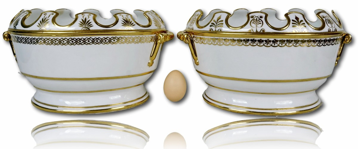 Grande Paire De Verrieres En Porcelaine De Paris - Manufacture De Nast - Ep. Empire