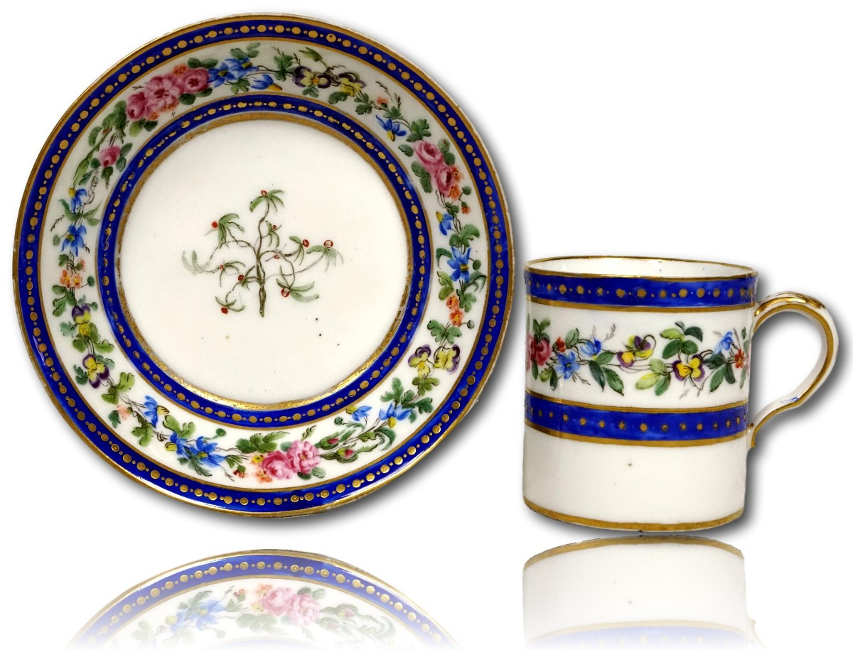 Cup And Saucer (3rd Size) In Porcelain From The Sevres Manufactory - Late 18th Century