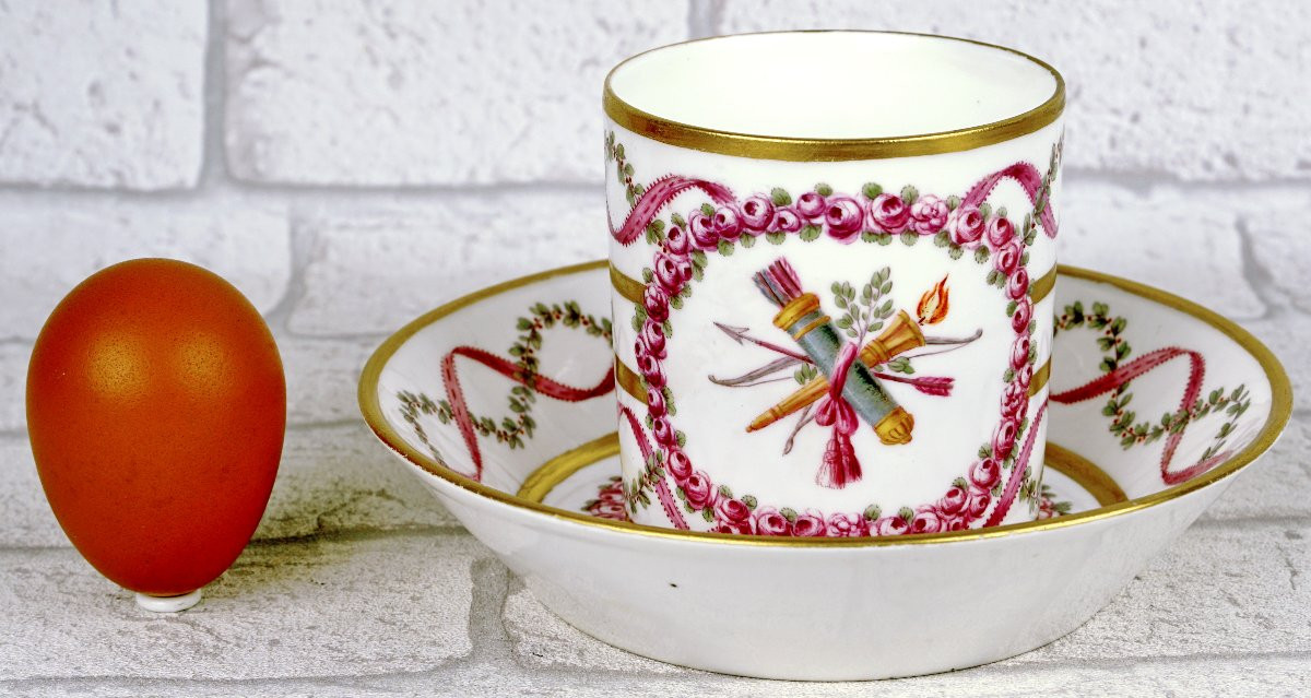 Large Chocolate Cup And Saucer In Sevres Porcelain - 18th Century-photo-2