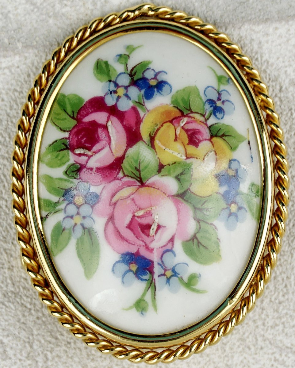 BIJOUX - BROCHE en porcelaine et métal doré - Ep. 2e MOITIE XIXe-photo-3