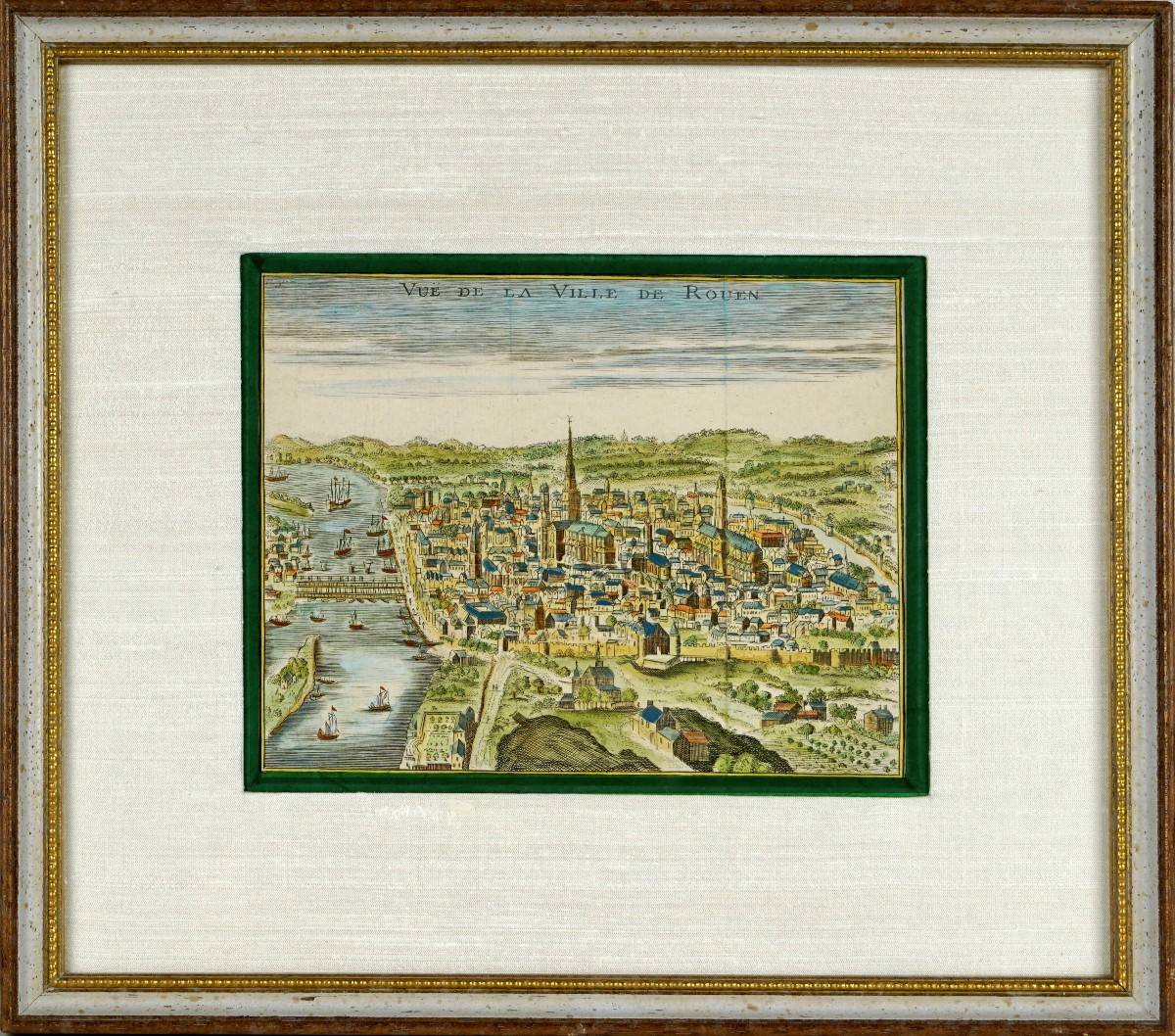 Old Engraving - View Of The City Of Rouen - Ep. Early 18th Century
