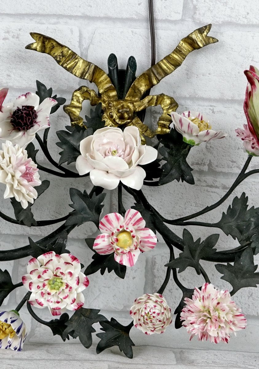APPLIQUE MURALE du XIXe siècle, enrichie de fleurs en porcelaine de Didier GARDILLOU-photo-3