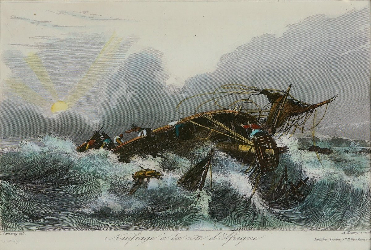  Engraving - Shipwreck Off The Coast Of Africa Of The English Three-masted Sailing Ship Woodrop Sims - Ep. 19th-photo-3