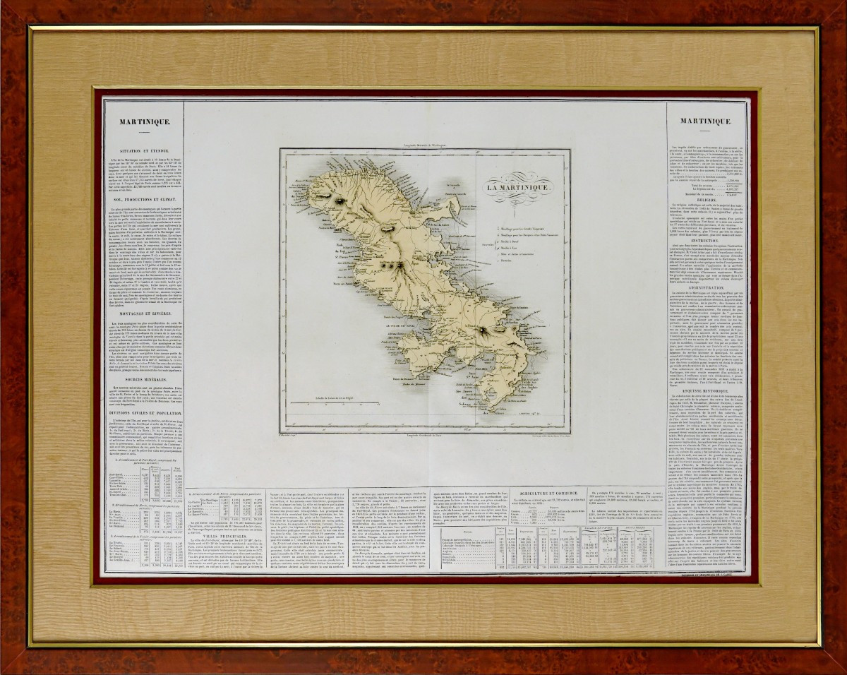 Large Engraving Of Martinique - Mid-19th Century