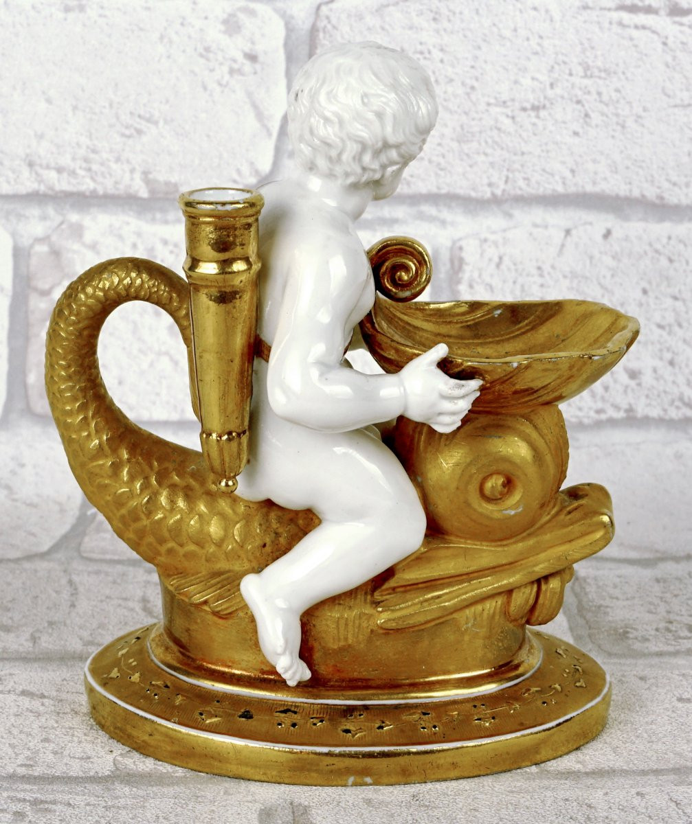 ENCRIER "PUTTO AU DAUPHIN"  porcelaine RUSSE - Manufacture GARDNER à MOSCOU - Ep.  1815/20-photo-3