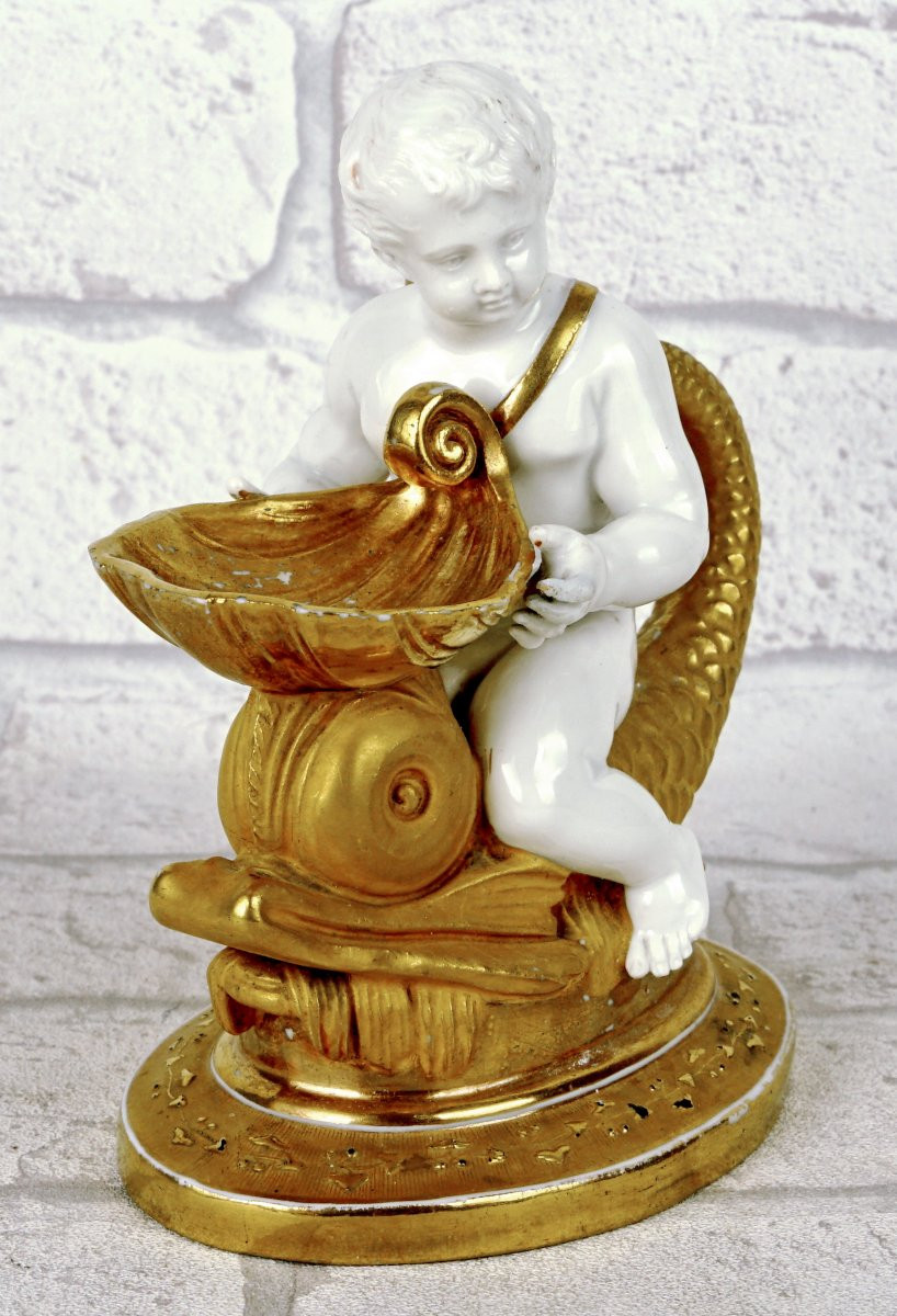 ENCRIER "PUTTO AU DAUPHIN"  porcelaine RUSSE - Manufacture GARDNER à MOSCOU - Ep.  1815/20-photo-4
