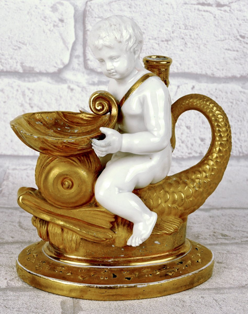ENCRIER "PUTTO AU DAUPHIN"  porcelaine RUSSE - Manufacture GARDNER à MOSCOU - Ep.  1815/20-photo-5