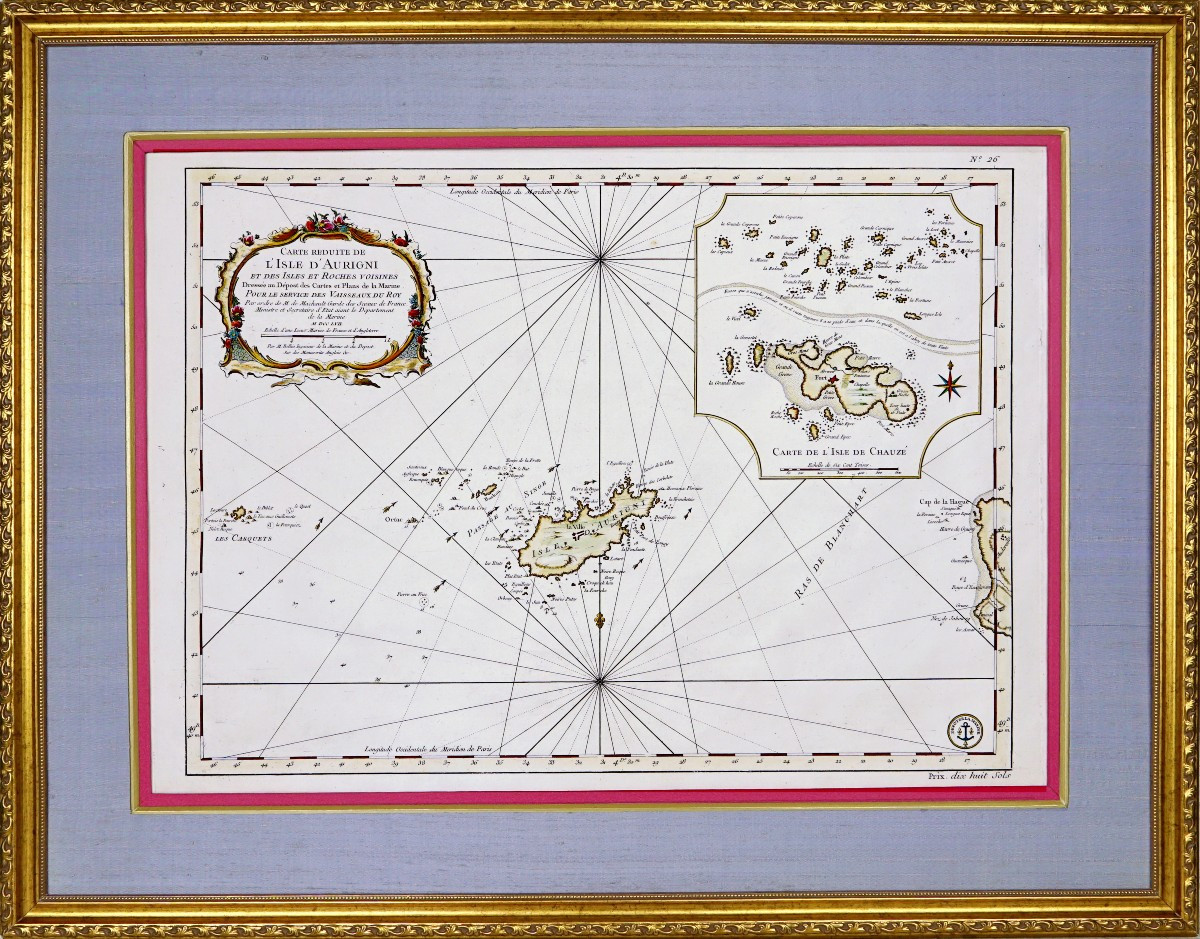 Gravure -  GRANDE CARTE MARINE DE L'ISLE D'AURIGNY - de L'ISLE CHAUZE (CHAUSEY) - Ep. XVIIIe