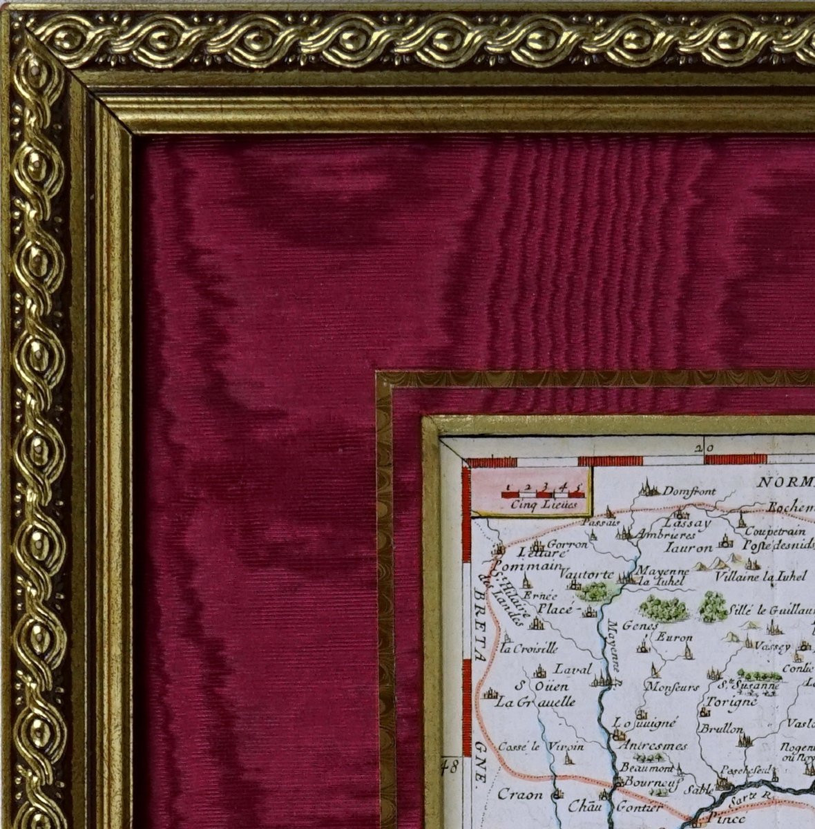 Engraving - Map Of Maine (anjou Touraine) And Its Coat Of Arms - Mid-17th Century-photo-2