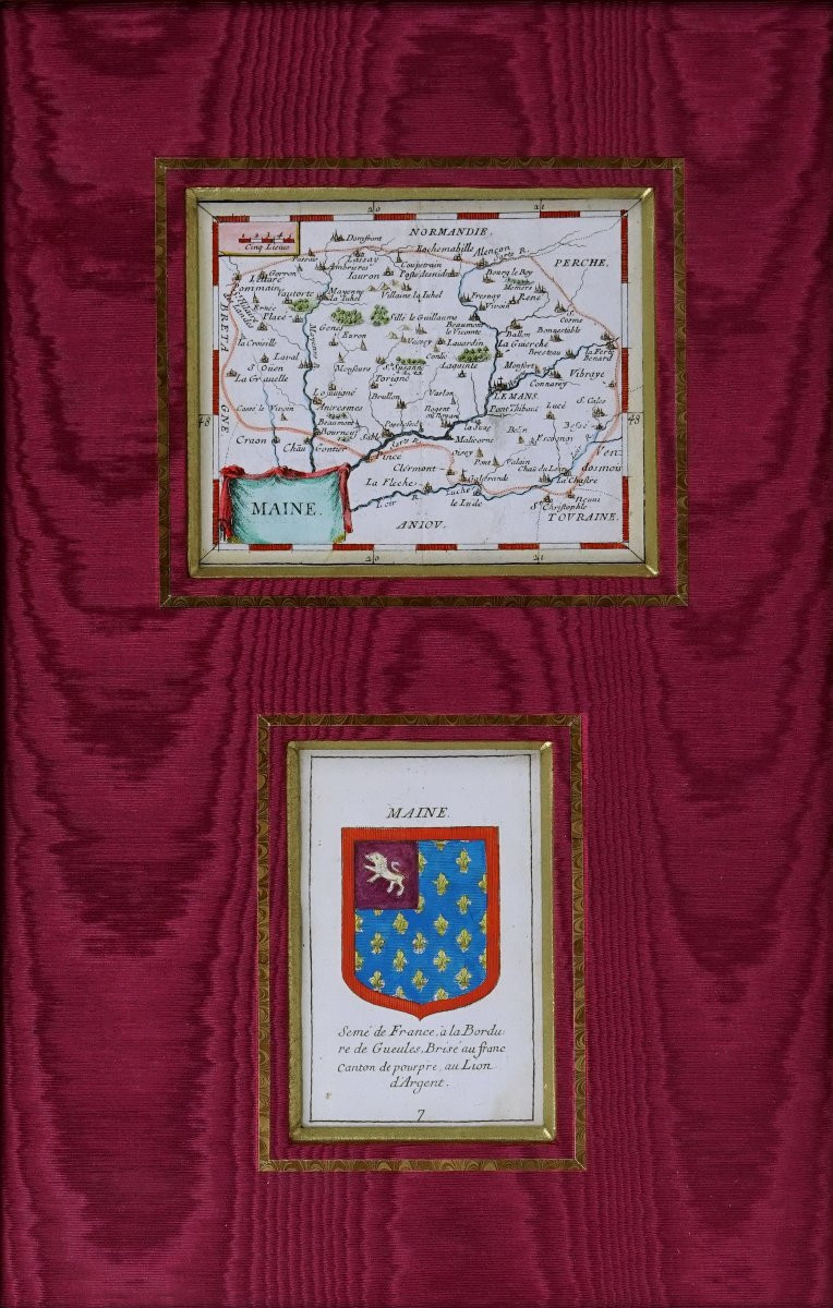 Engraving - Map Of Maine (anjou Touraine) And Its Coat Of Arms - Mid-17th Century-photo-1