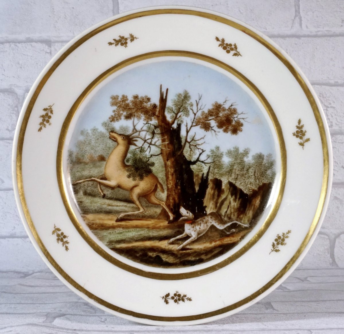 ASSIETTE en PORCELAINE de PARIS à décor cynégétique - Ep. 1ere MOITIE XIXe-photo-4