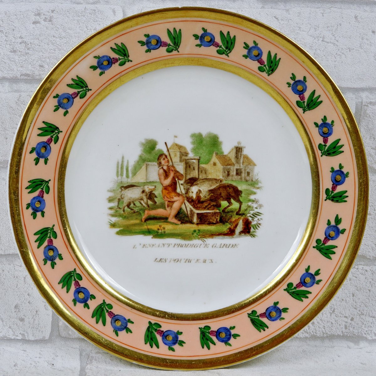 Paris Porcelain Plate - The Prodigal Son Tending The Swine - 19th Century-photo-4