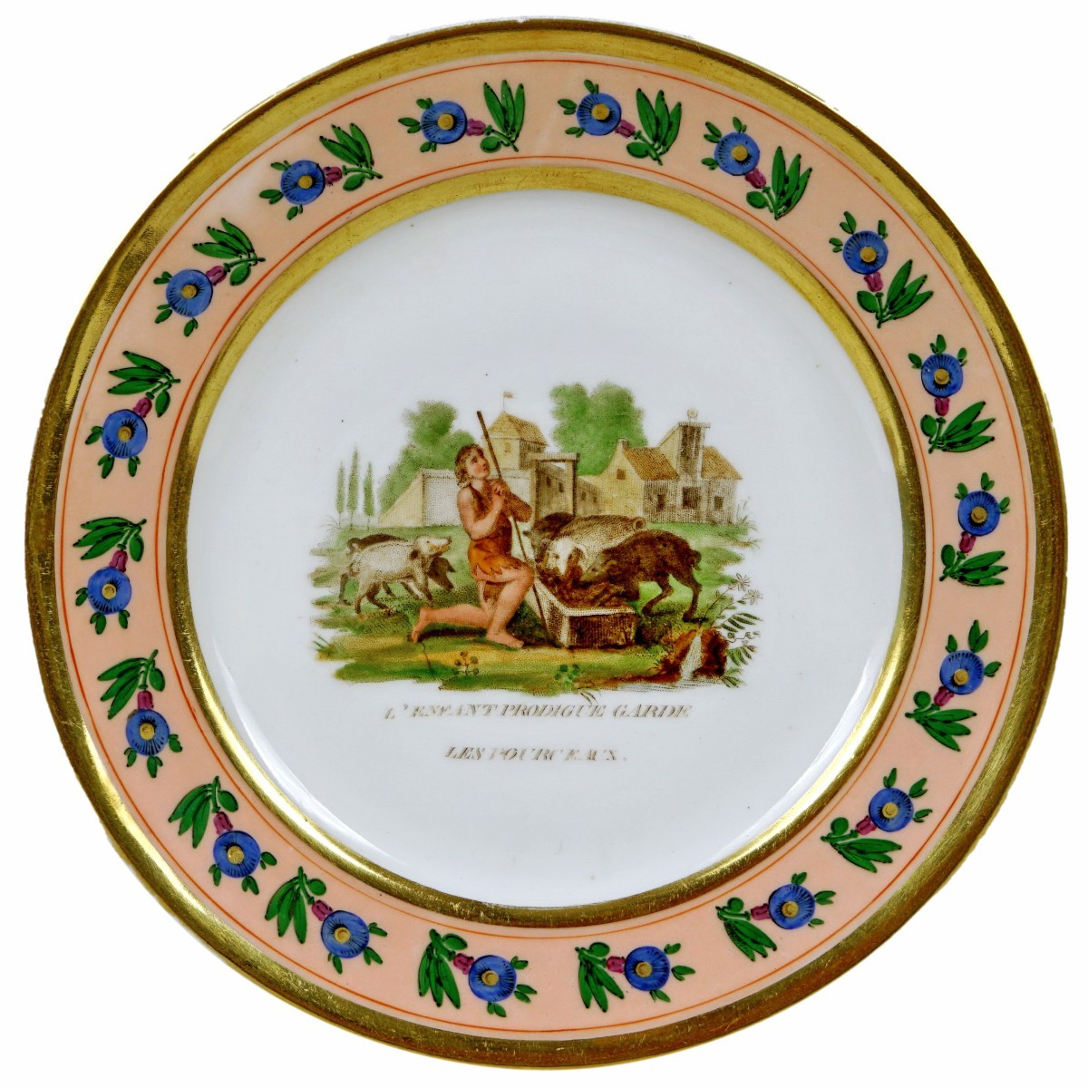 Paris Porcelain Plate - The Prodigal Son Tending The Swine - 19th Century