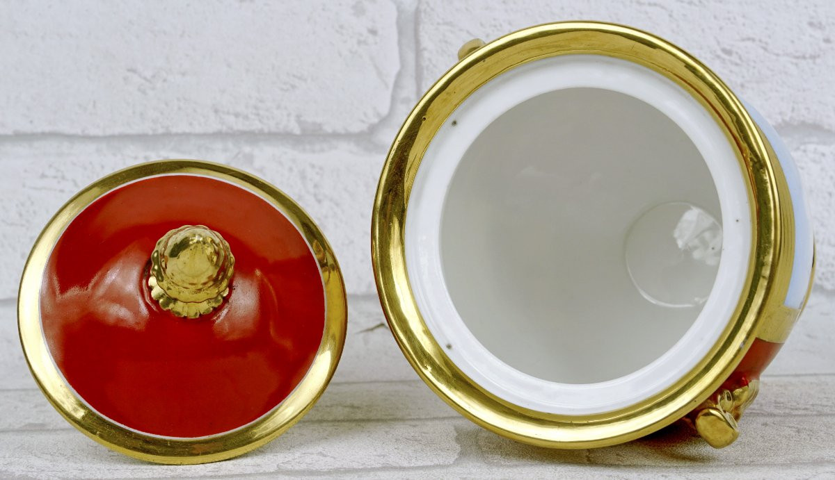 Paris Porcelain Sugar Bowl – Views Of Paris - Church Of St-sulpice & St-martin Gate - 19th Century -photo-3