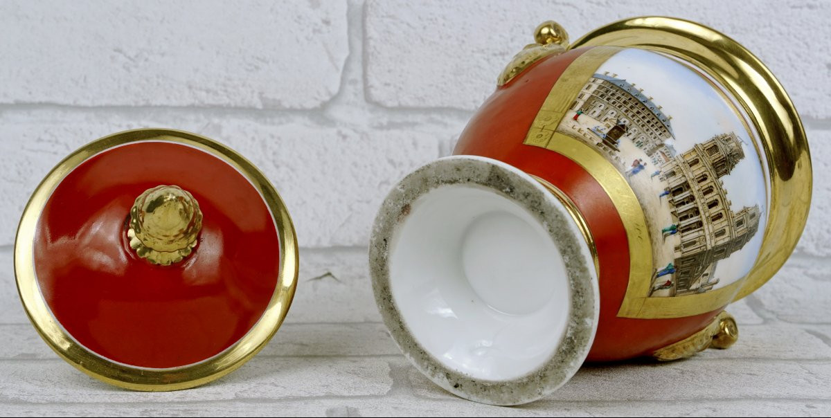 Paris Porcelain Sugar Bowl – Views Of Paris - Church Of St-sulpice & St-martin Gate - 19th Century -photo-4