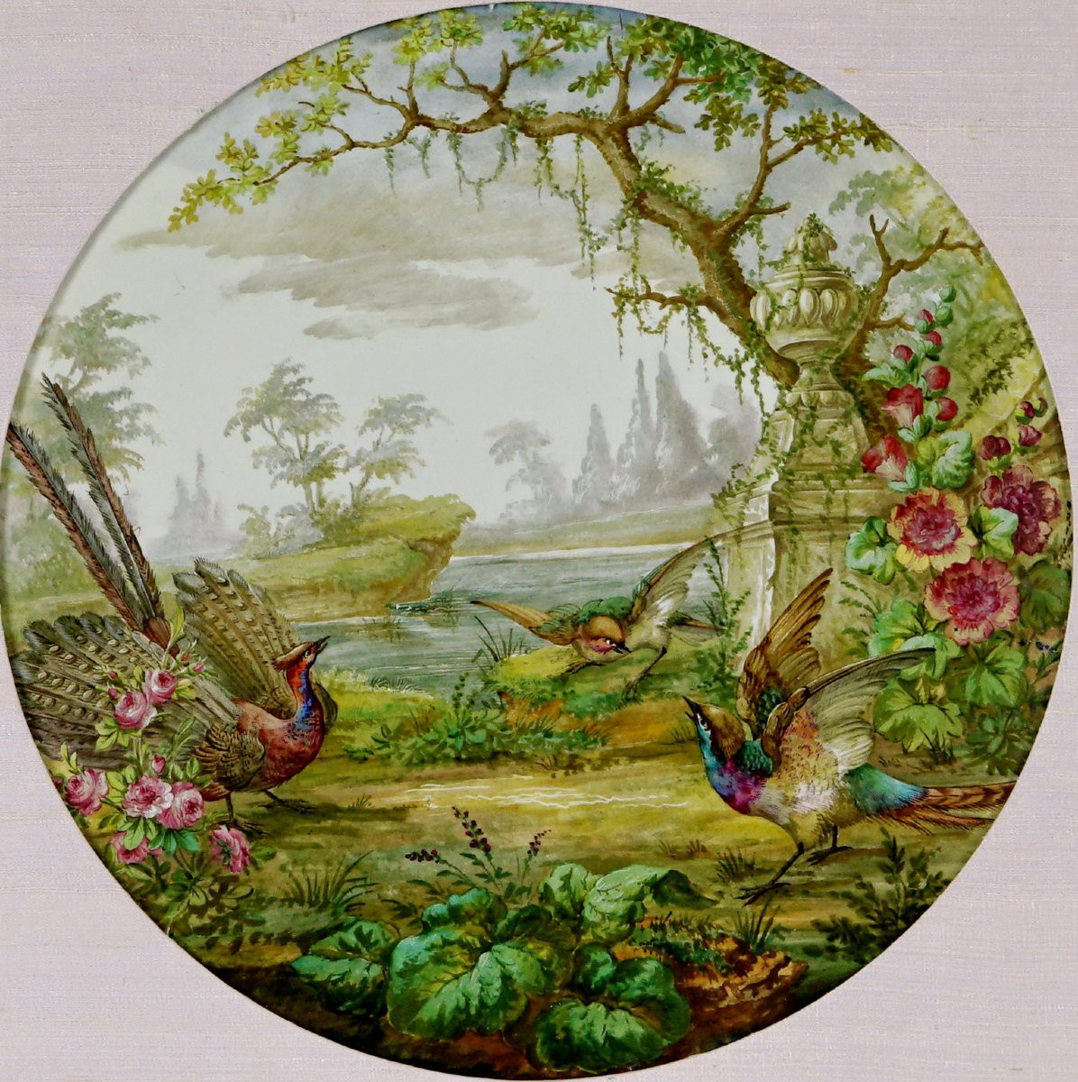 Large Round Porcelain Plaque - France - Undetermined Manufacture - 19th Century-photo-3