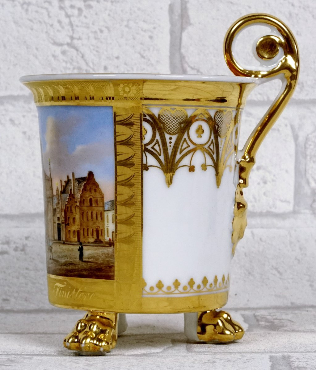 Large Tripod Chocolate Cup And Saucer In Brussels Porcelain, Attributed To Faber -photo-4