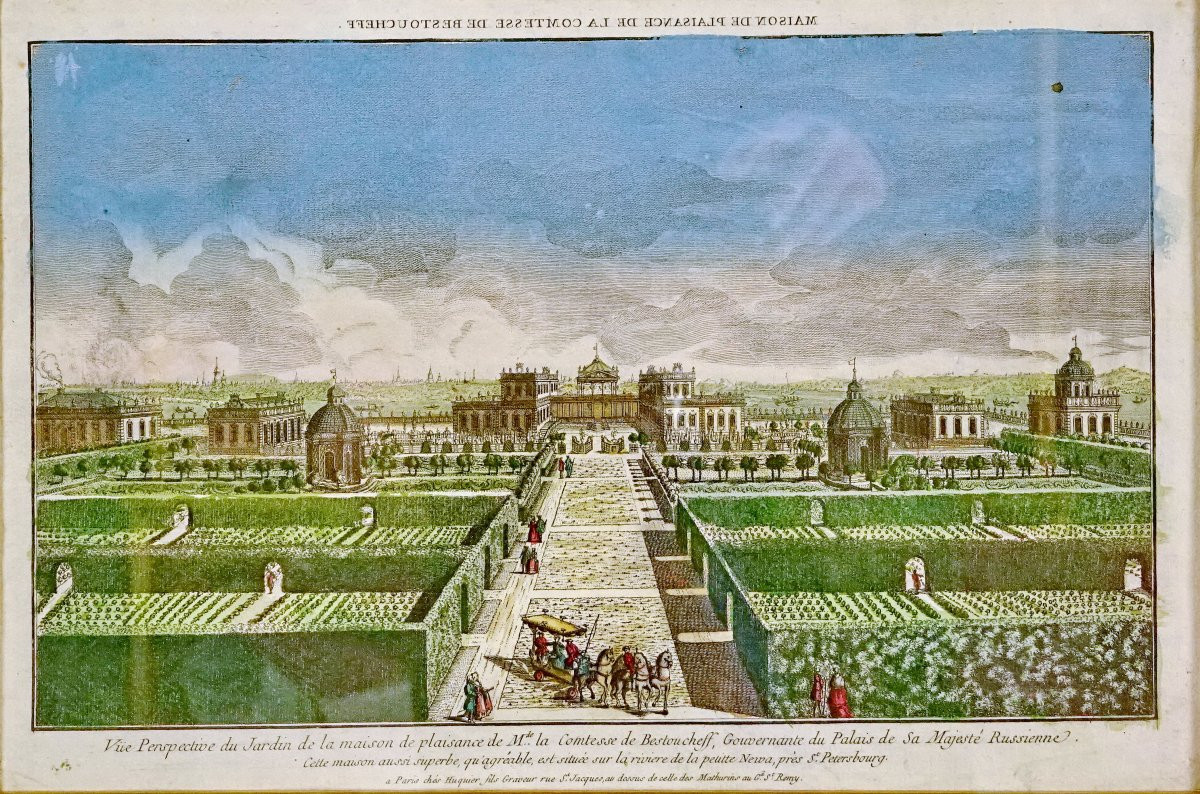 MAISON DE PLAISANCE DE MME LA COMTESSE DE BESTOUCHEFF A ST PETERSBOURG -  Gravure XVIIIe-photo-3