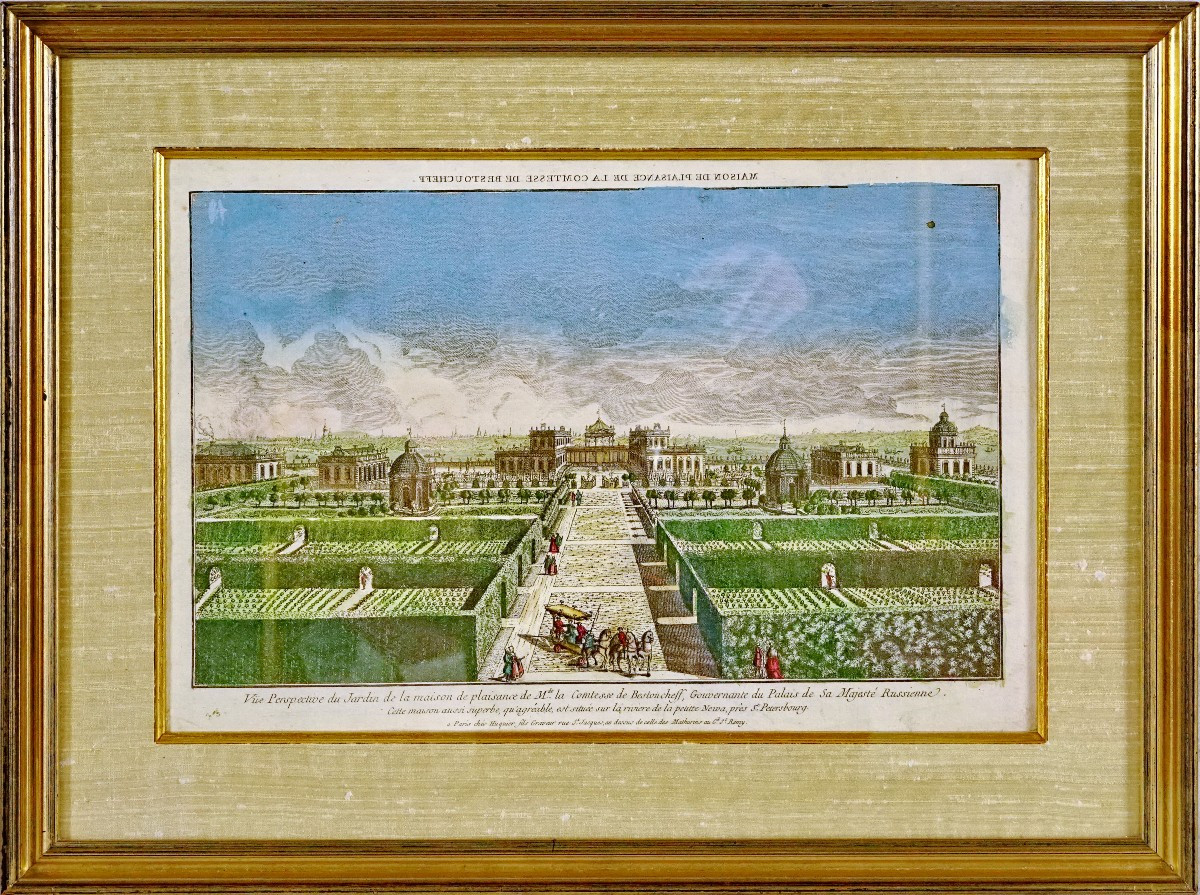 MAISON DE PLAISANCE DE MME LA COMTESSE DE BESTOUCHEFF A ST PETERSBOURG -  Gravure XVIIIe