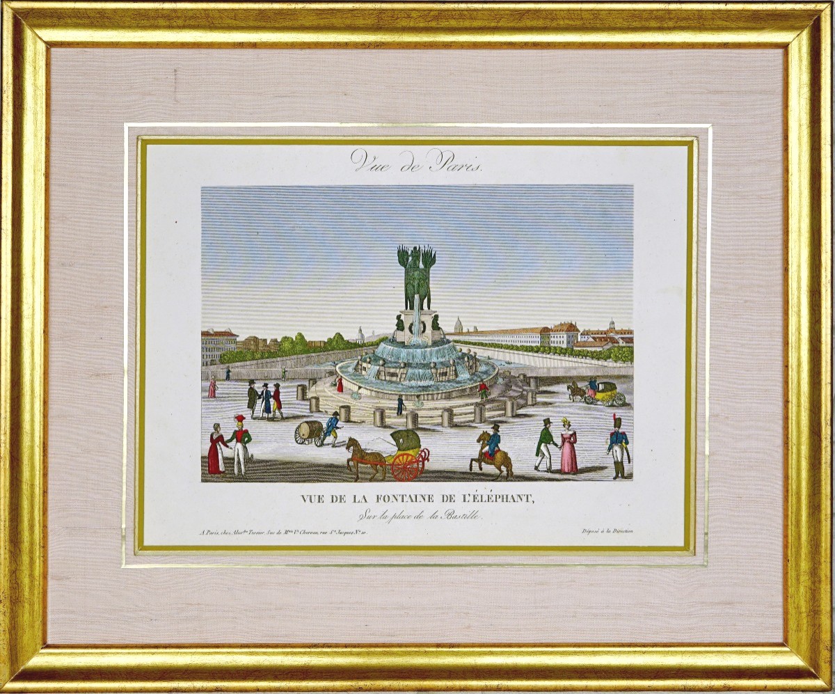 Engraving Paris - View Of The Elephant Fountain - On The Place De La Bastille - 19th Century 