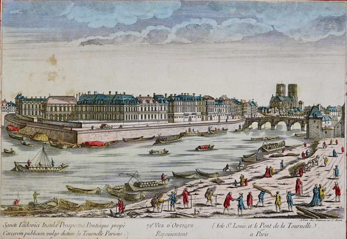 PARIS - L'isle Saint-Louis et le Pont de la Tournelle à Paris - Gravure - Ep. XVIIIe-photo-3