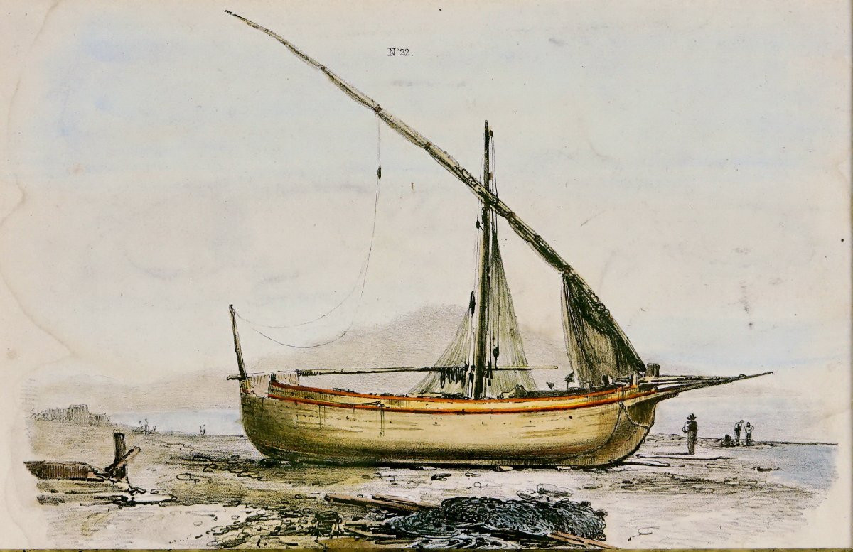 Gravure de NAPLES  et sa région - BARQUE NAPOLITAINE dite "GOZZO"- Ep. XIXe-photo-3