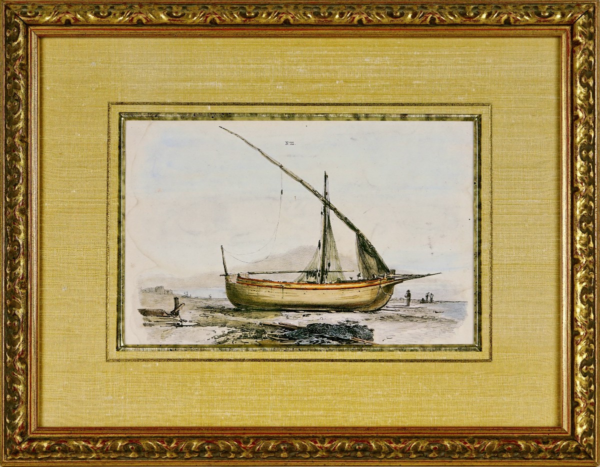 Gravure de NAPLES  et sa région - BARQUE NAPOLITAINE dite "GOZZO"- Ep. XIXe